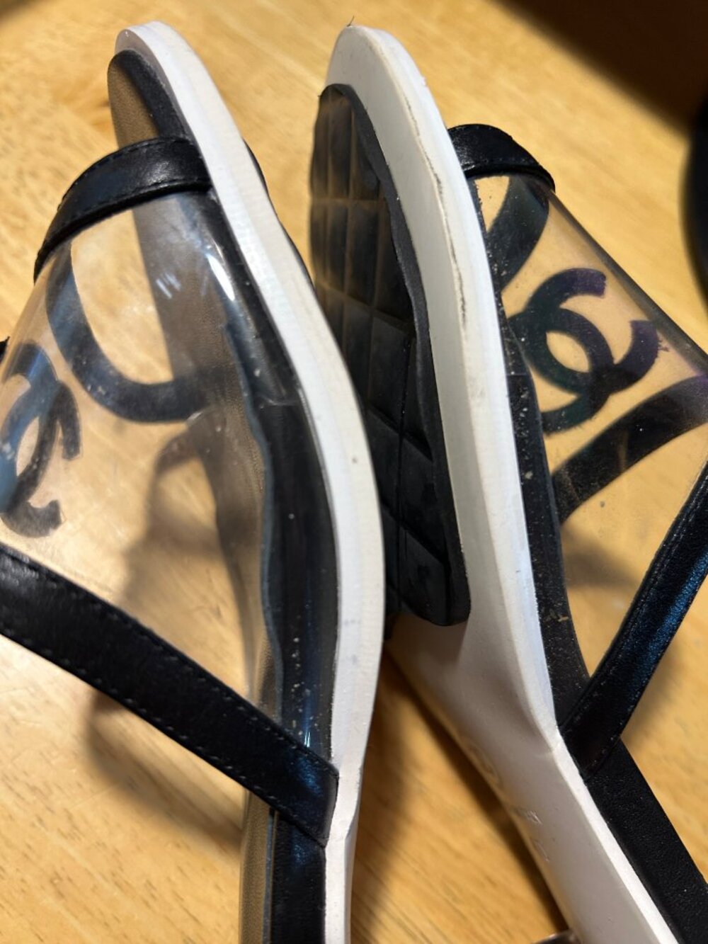 Authentic Chanel Blk Interlocking CC Logo PVC Leather Trim Sandal Slide 40 US/10 - Picture 15 of 16